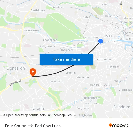 Four Courts to Red Cow Luas map