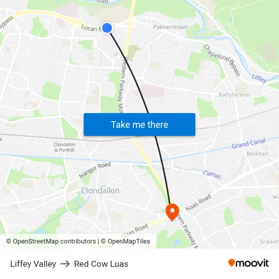 Liffey Valley to Red Cow Luas map