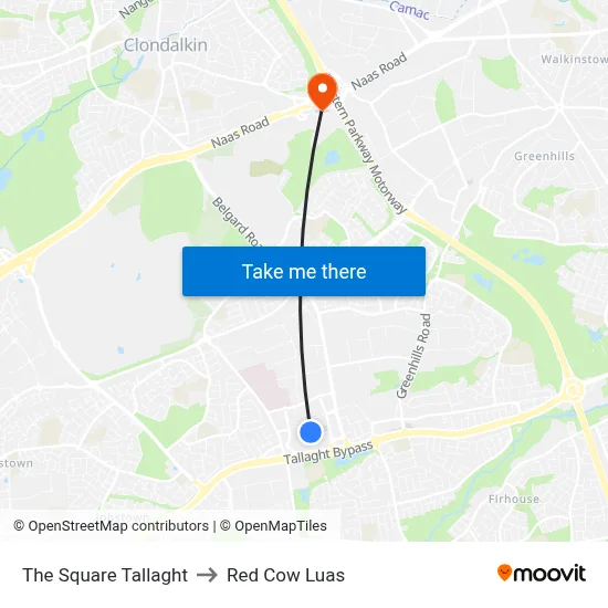 The Square Tallaght to Red Cow Luas map