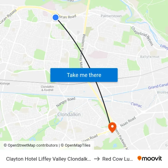 Clayton Hotel Liffey Valley Clondalkin to Red Cow Luas map