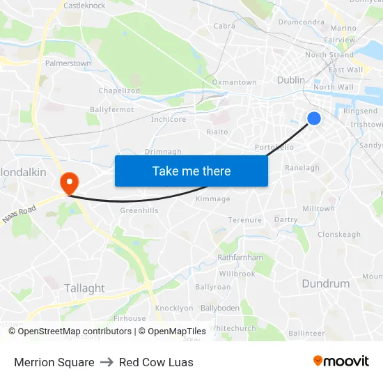 Merrion Square to Red Cow Luas map