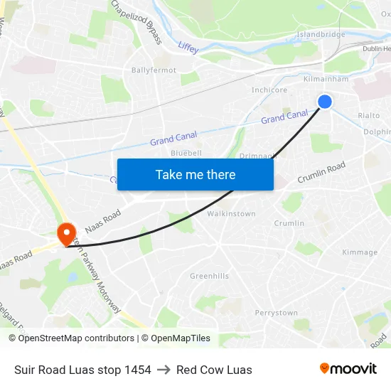 Suir Road Luas stop 1454 to Red Cow Luas map
