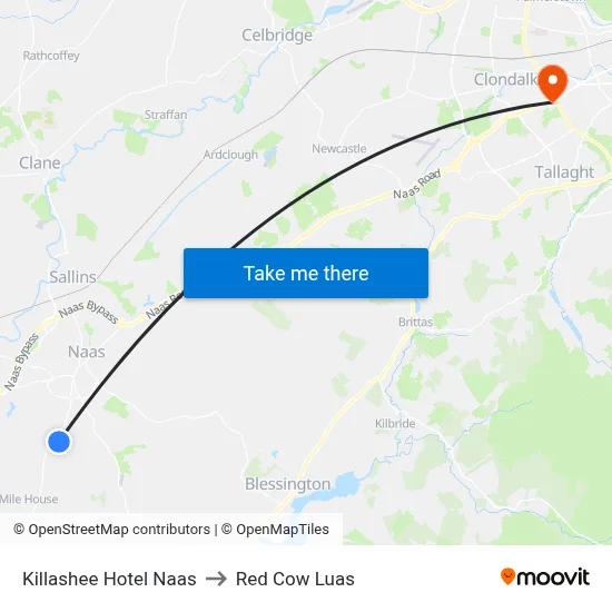 Killashee Hotel Naas to Red Cow Luas map