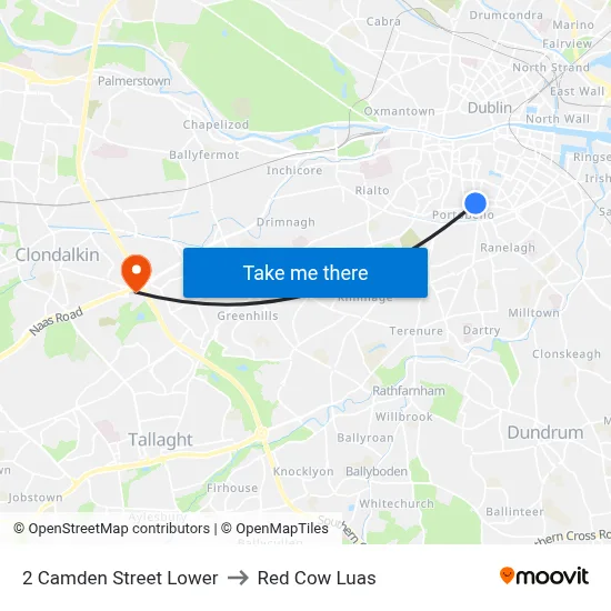 2 Camden Street Lower to Red Cow Luas map