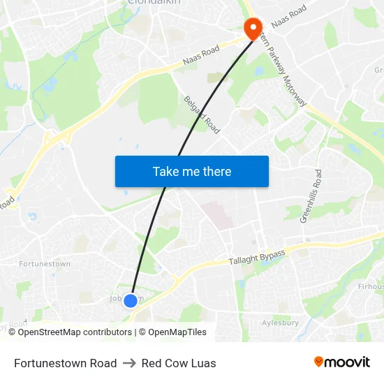 Fortunestown Road to Red Cow Luas map