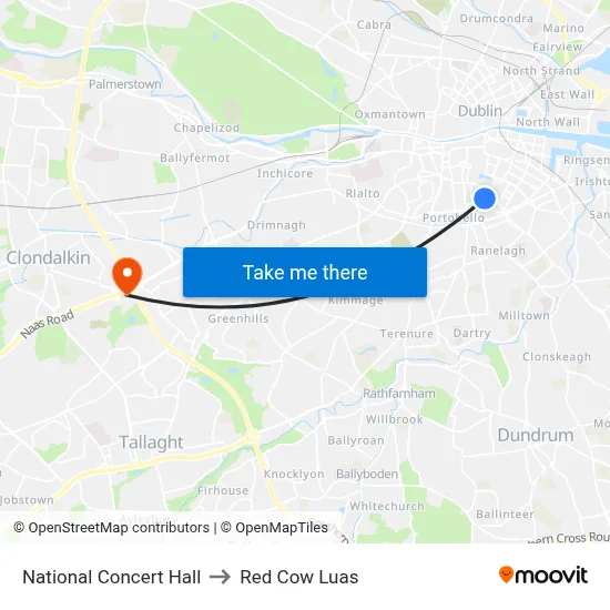 National Concert Hall to Red Cow Luas map