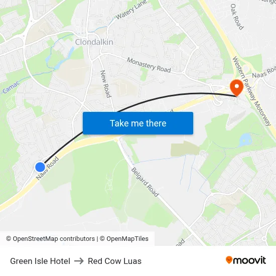 Green Isle Hotel to Red Cow Luas map