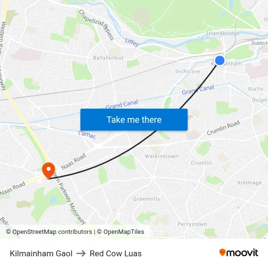 Kilmainham Gaol to Red Cow Luas map