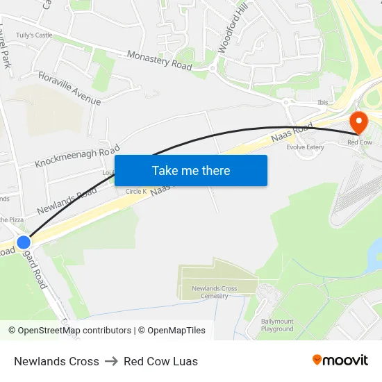 Newlands Cross to Red Cow Luas map