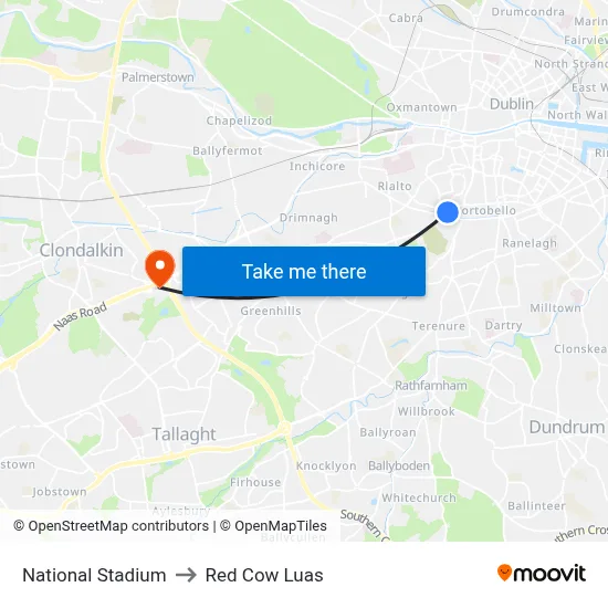 National Stadium to Red Cow Luas map