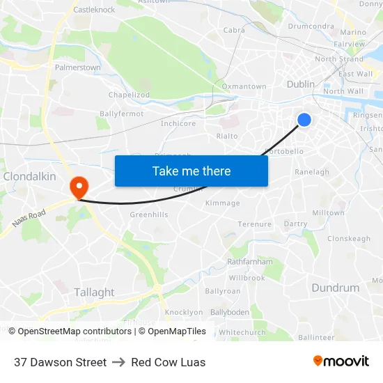 37 Dawson Street to Red Cow Luas map