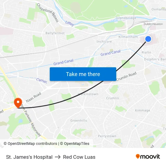 St. James's Hospital to Red Cow Luas map