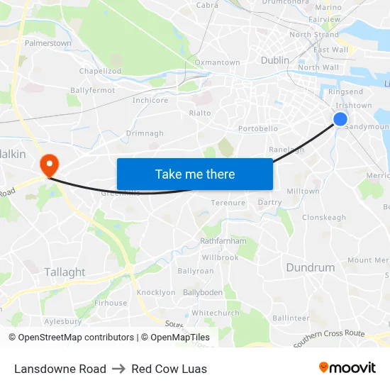 Lansdowne Road to Red Cow Luas map