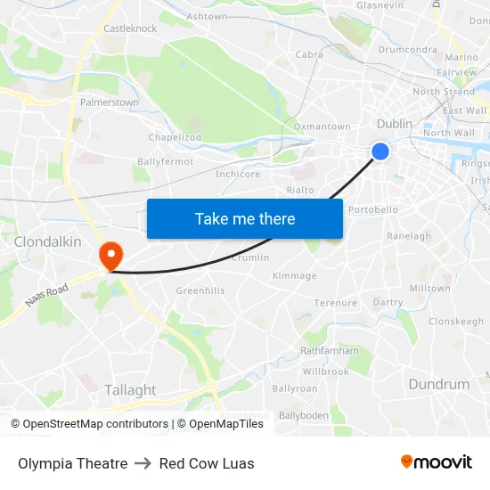 Olympia Theatre to Red Cow Luas map