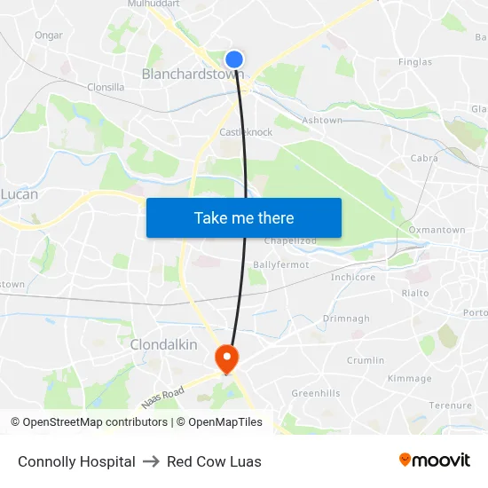 Connolly Hospital to Red Cow Luas map