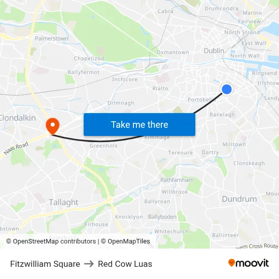 Fitzwilliam Square to Red Cow Luas map
