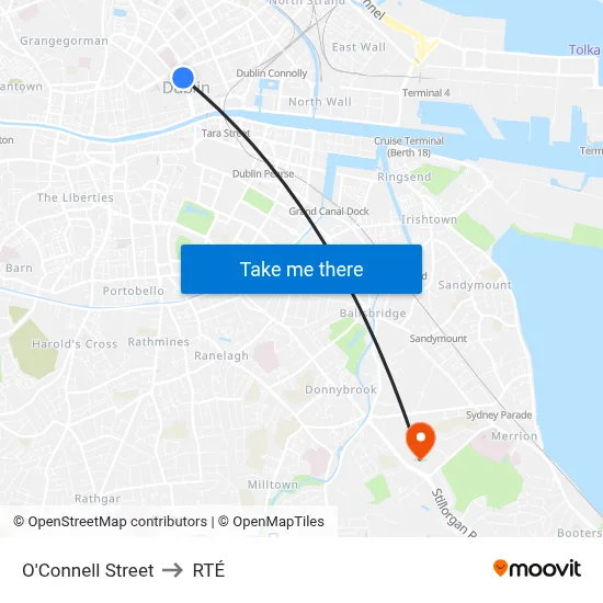 O'Connell Street to RTÉ map