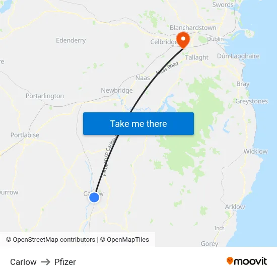 Carlow to Pfizer map