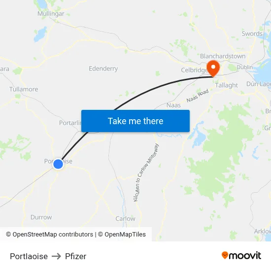 Portlaoise to Pfizer map