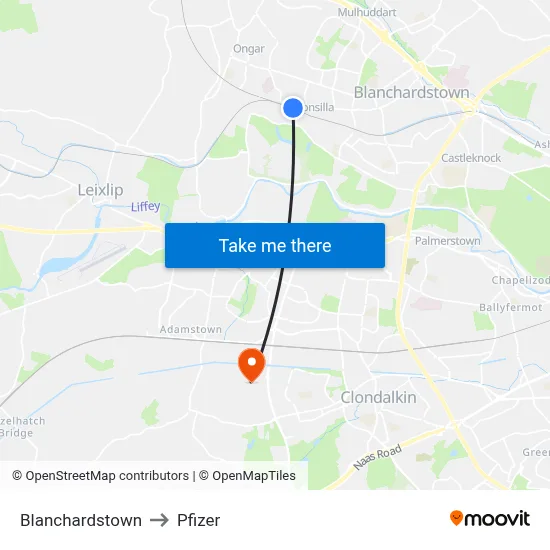 Blanchardstown to Pfizer map