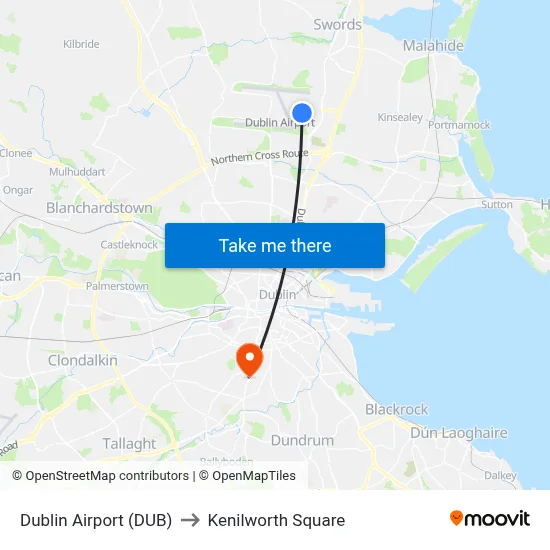 Dublin Airport (DUB) to Kenilworth Square map