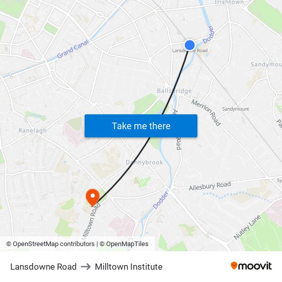 Lansdowne Road to Milltown Institute map