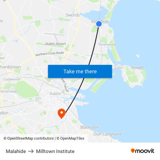 Malahide to Milltown Institute map