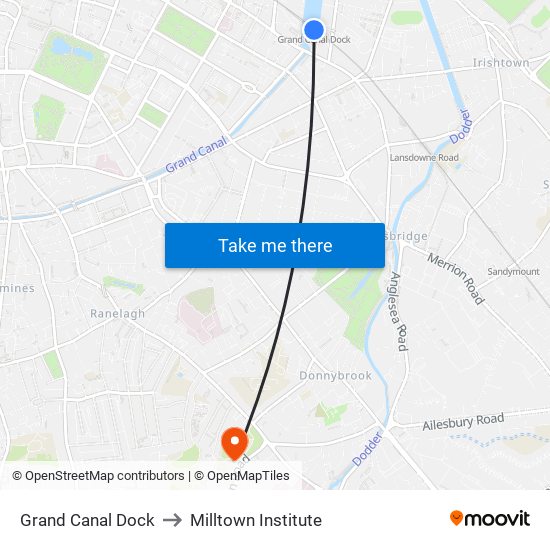 Grand Canal Dock to Milltown Institute map