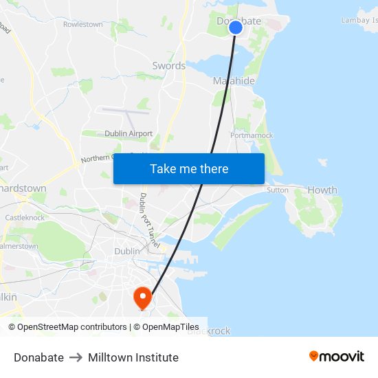 Donabate to Milltown Institute map