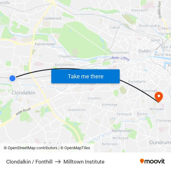 Clondalkin / Fonthill to Milltown Institute map