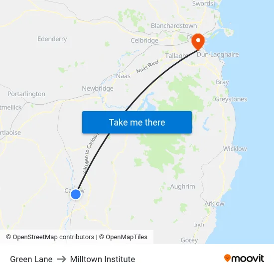 Green Lane to Milltown Institute map