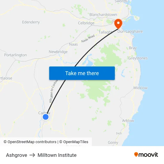Ashgrove to Milltown Institute map