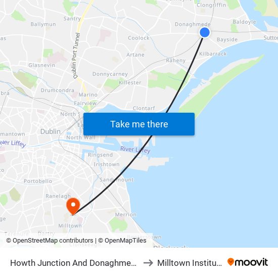 Howth Junction And Donaghmede to Milltown Institute map
