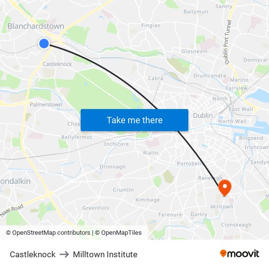 Castleknock to Milltown Institute map