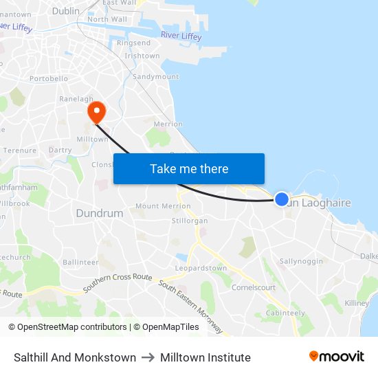 Salthill And Monkstown to Milltown Institute map