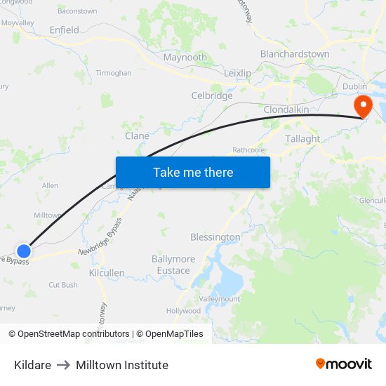 Kildare to Milltown Institute map