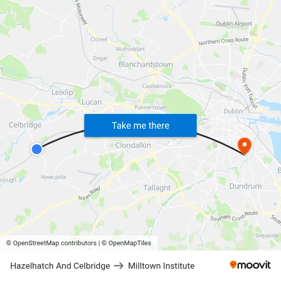 Hazelhatch And Celbridge to Milltown Institute map