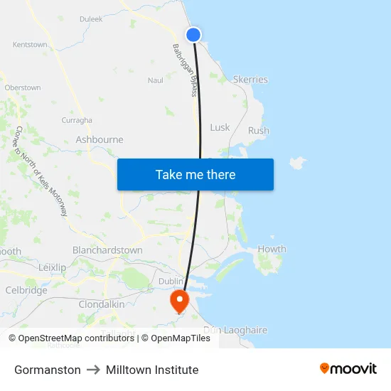 Gormanston to Milltown Institute map
