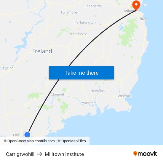 Carrigtwohill to Milltown Institute map
