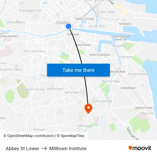 Abbey St Lower to Milltown Institute map