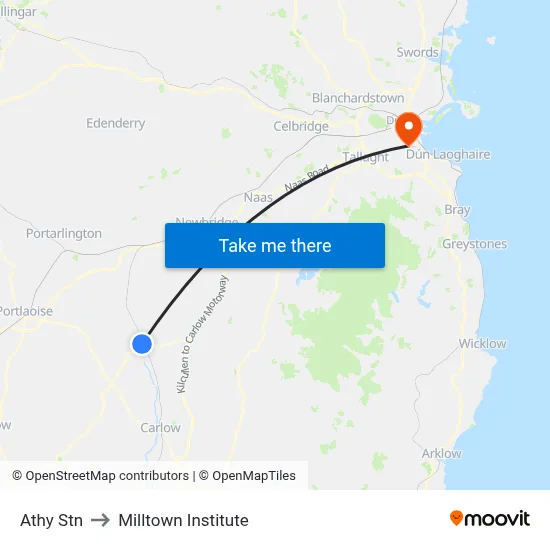 Athy Stn to Milltown Institute map