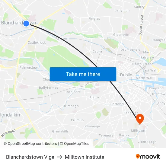 Blanchardstown Vlge to Milltown Institute map