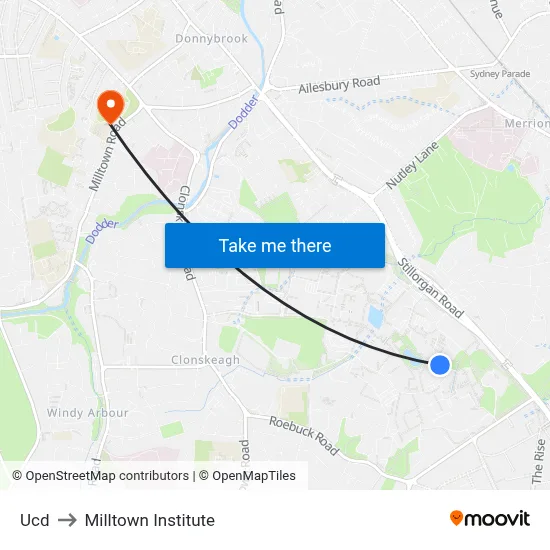 Ucd to Milltown Institute map