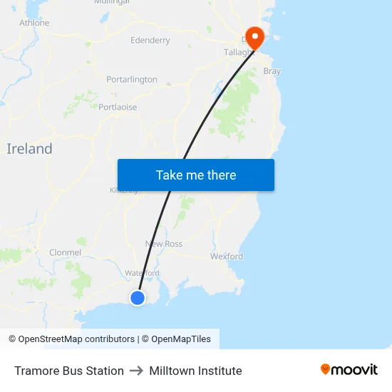 Tramore Bus Station to Milltown Institute map