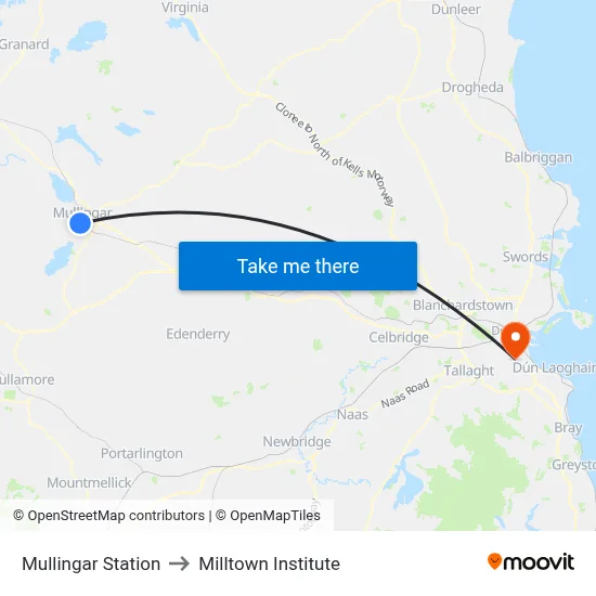 Mullingar Station to Milltown Institute map