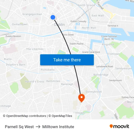 Parnell Sq West to Milltown Institute map