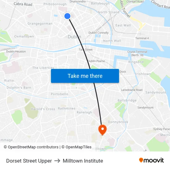 Dorset Street Upper to Milltown Institute map
