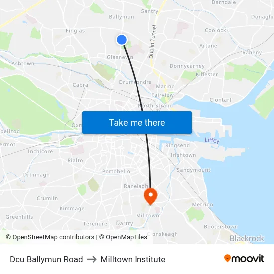 Dcu Ballymun Road to Milltown Institute map