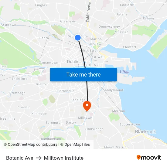 Botanic Ave to Milltown Institute map
