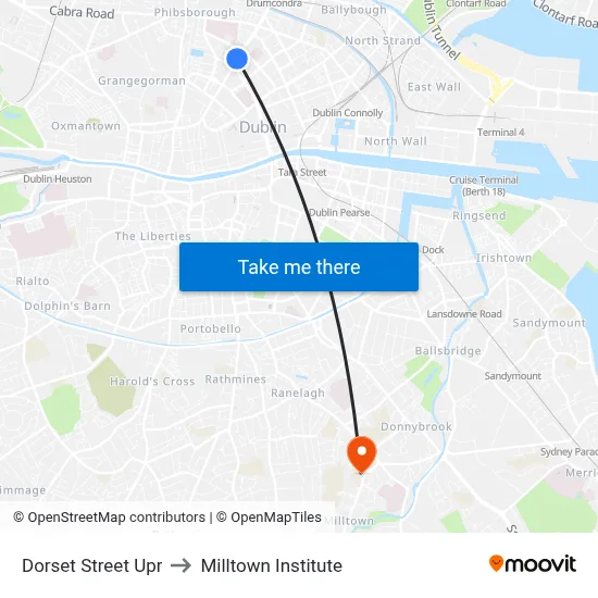 Dorset Street Upr to Milltown Institute map